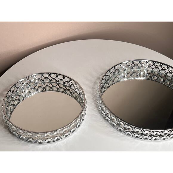 8" & 10" Crystal Round Mirror Candle Plate Perfume Jewelry Makeup Serving Tray - Picture 4 of 11